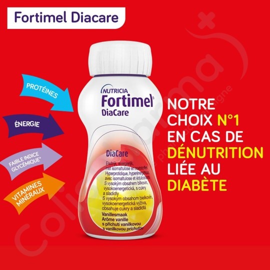 Fortimel Diacare (4x200 ml): 19,6g Protéine, 302 kcal, 1,4g Fibres